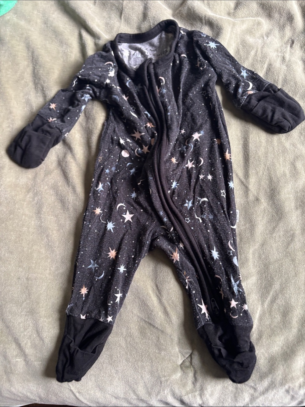 Baby Footed One-Piece Pajamas in Black with Star & Moon Print